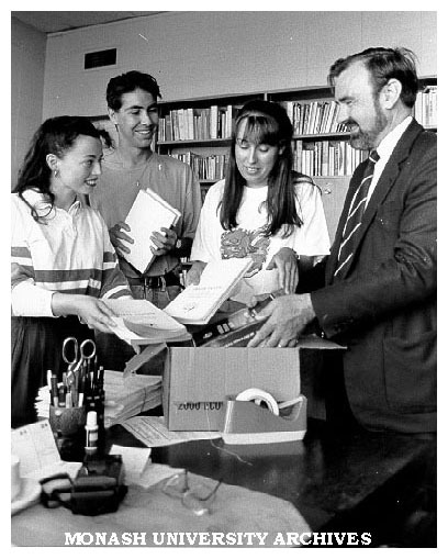 Students assisting Professor David Kemp with his move to Parliament House, Canberra