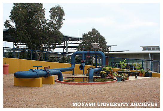 Garden and pond outside Research Office, Gippsland campus