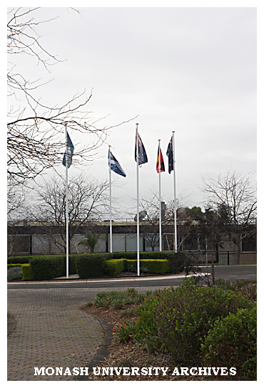 Flags at Eva West Circle, Gippsland campus