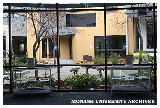 View of the courtyard from Library foyer (Building 1E), Gippsland campus