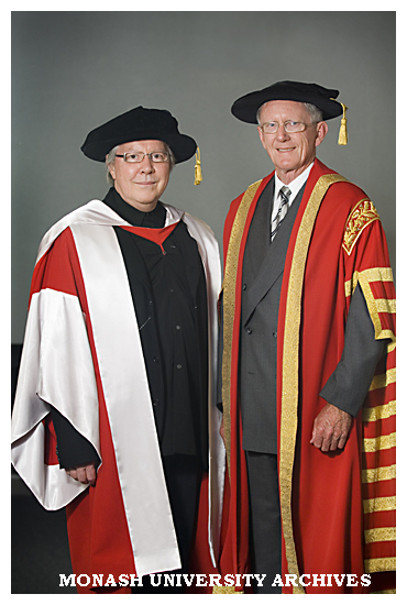 Victorian State Architect Mr John Denton with Chancellor Mr Jerry Ellis, after receiving an honorary Doctor of Laws