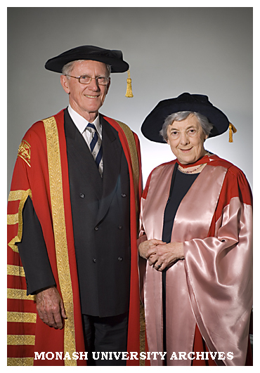 Chancellor Mr Jerry Ellis (left), with Dr Brenda Niall after award of honorary Doctor of Letters