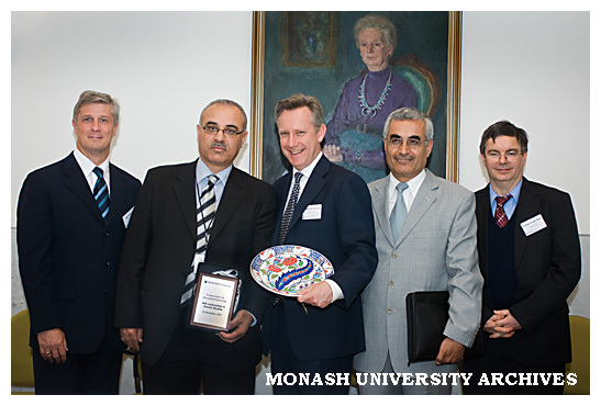 Ron Fairchild (left), Orhan Cicek, Professor Adam Shoemaker, Dr Salih Yucel and Professor Constant Mews at the launch of a new lectureship in Islamic Studies.