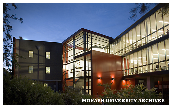 Hargrave-Andrew library at sunset, Clayton campus