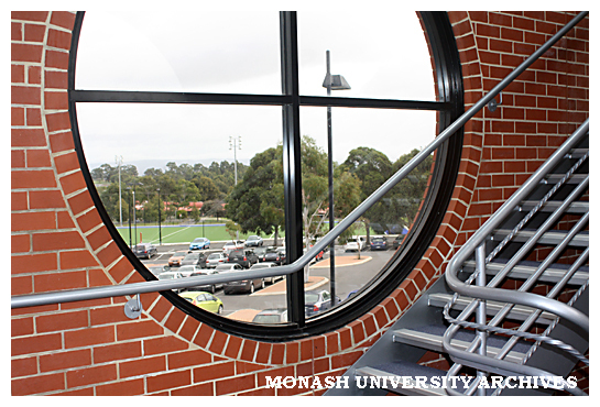 Window in Building 4N stairwell, Gippsland campus