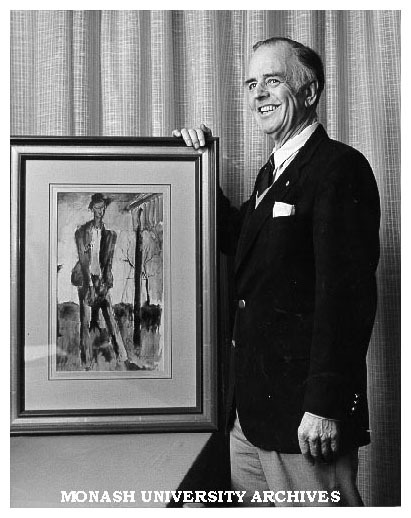 Emeritus Professor Rod Andrew with Russell Drysdale's 'The Rabbiter'