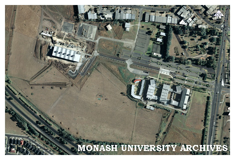 Aerial view of Monash University Berwick campus, with Nossal High School (top left)