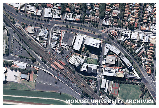 Aerial view of Monash University Caulfield campus.