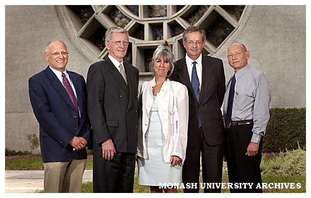 Professor Andrew Markus, Chancellor Jerry Ellis, Mrs Lee Liberman, Vice-Chancellor Richard Larkins and Dean of Arts Professor Homer Le Grand