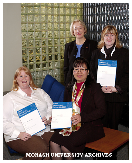 Career development scholarships winners Ms Rebecca Hillman and Ms Helen Dinh (seated) with Ms Alison Crook and Ms Kerrie Cake.