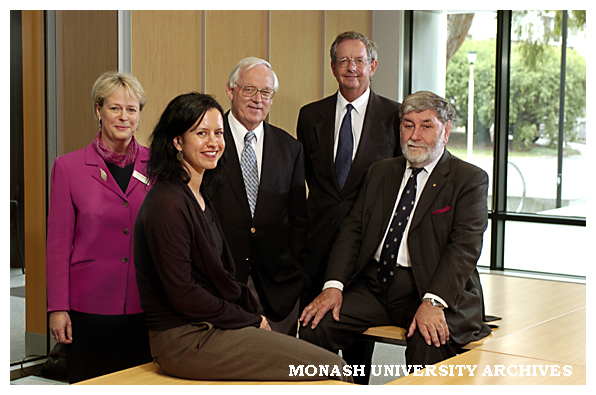 Ms Cathrine Harboe-Ree, Ms Michele Sabto, Professor Graeme Davison, Vice-Chancellor Richard Larkins and guest speaker Dr Barry Jones at the ePress launch.