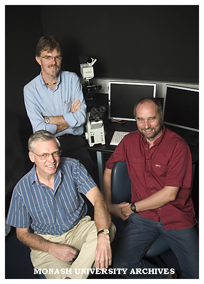 Fluorescence applications network members, Dr Don McNaughton, Dr Ian Harper (standing) and Dr Mark Prescott.