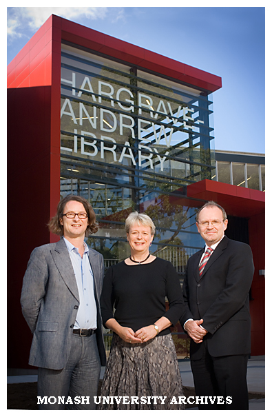 Opening of refurbished Hargrave-Andrew library. Mr Max Delany, Ms Cathrine Harboe-Ree and Senior DVC Professor Stephen Parker.