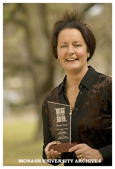 Dr Rosalie Triolo, lecturer in the Faculty of Education, with a special achievement award from the History Teachers' Association of Victoria.