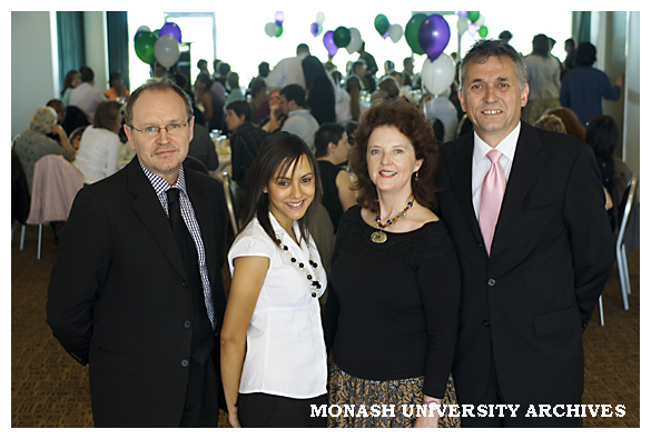 International Women's Day participants Senior DVC Professor Stephen Parker; Women's Officer for the Monash University Student Union Caulfield, Ms Maie Noweir; Dr Janine Burke; and Caulfield campus Academic Director Professor Rob Willis.