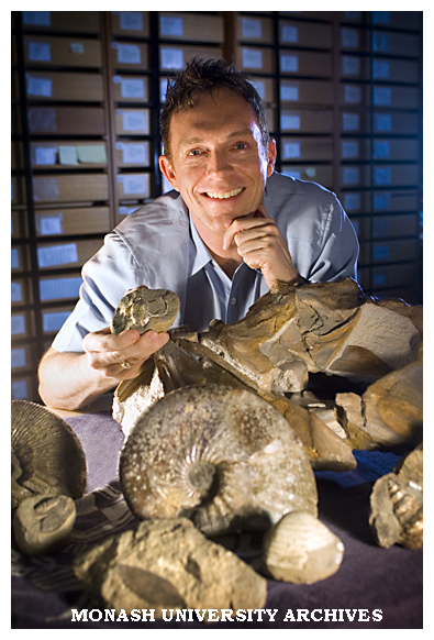 Dr Jeffrey Stilwell, from the School of Geosciences, with Antarctic fossils.