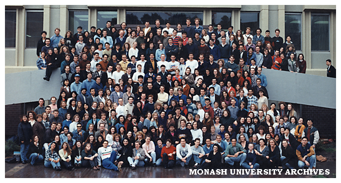 Law students in front of Faculty of Law building
