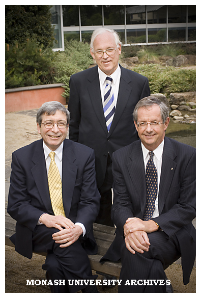 Professor Rick Trainor (seated, left), Principal of King's College London, with Professor Graeme Davison, and Vice-Chancellor Richard Larkins.