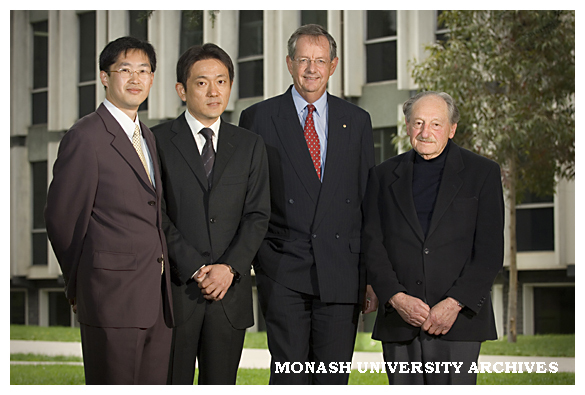 Dr Xiaodong Wu, research fellow in the Department of Materials Engineering and inaugural recipient of the Taft Fellowship with Dr Kiyonori Suzuki, Professor Richard Larkins and Emeritus Professor Ron Taft.