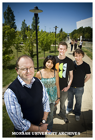 Senior Deputy Vice-Chancellor Professor Stephen Parker (left) with Berwick campus students Ms Shika Baichoo, Mr Keegan Street and Mr Mark Hollingsworth