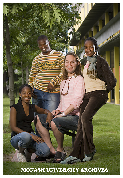 Monash South Africa students visiting Clayton campus Heather Bangwayo (left), Bobo Dube, Hans Haupt and Mpho Kubayi.