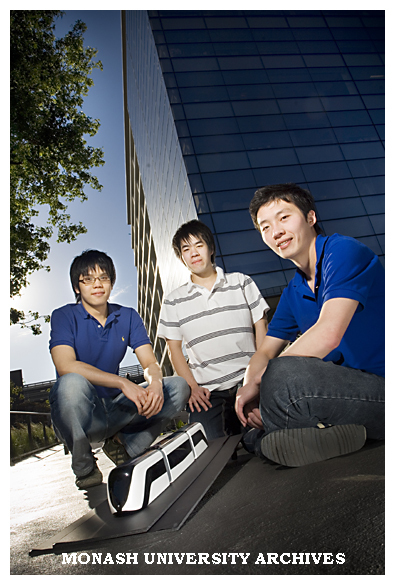 Industrial design students Mr Casey Phua (left), Mr Chris Chan and Mr Yu-chen Pan, winners of the LightRail Towards 2020 award.