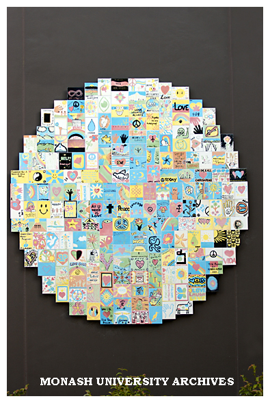 Tile memorial mural on the wall of Building 67 in memory of Mr William Wu and Mr Steven Chan.