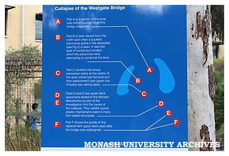 Westgate bridge 'sculpture' location board, Clayton campus