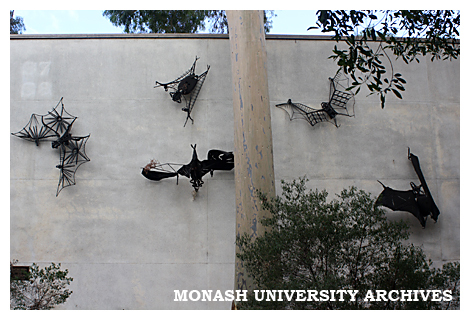 Clifton Pugh's 'Flying foxes' on wall of Science lecture theatres, Clayton campus