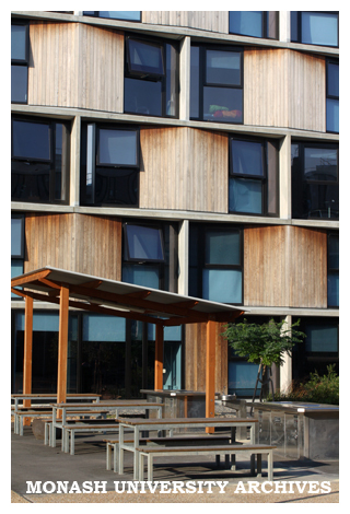 Barbecue area outside Jackomos Hall, Clayton campus
