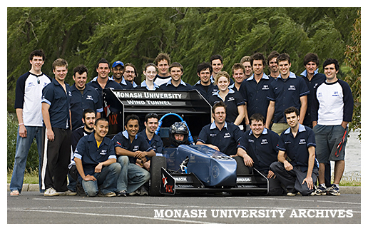 Members of the Monash Formula SAE racing team, all engineering students