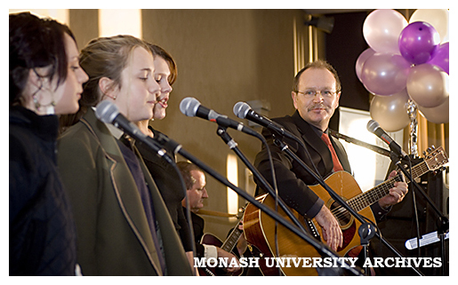 Professor Stephen Parker and his daughters, Alice, Hannah and Ruth, performing at the 10th annual Administrative Support Network Breakfast.