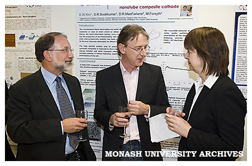 Professor Rob Norris (Dean of Science), Professor Doug Macfarlane and Deputy Vice-Chancellor (Research) Professor Edwina Cornish at the ARC Centre of Excellence for Electromaterials Science (ACES) launch.