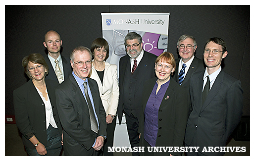 2010 Research Award winners: Associate Professor Kate Loveland (left), Dr Wouter Schellart, Professor David Abramson, Professor Edwina Cornish, Senator Hon Kim Carr, Professor Bernadette McSherry, Professor Edward Byrne and Dr Joel Windle