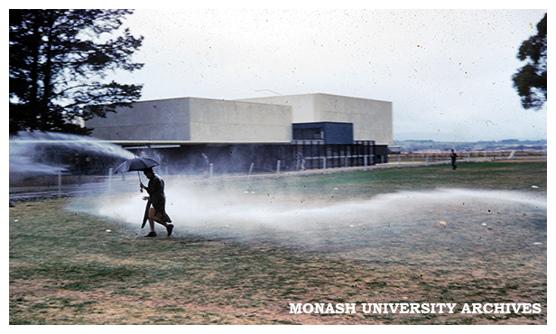 Student prank with water hose.