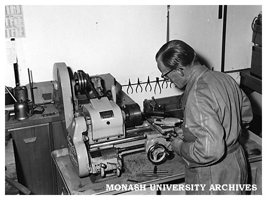 Senior Technical Officer Alec Ewen using lathe