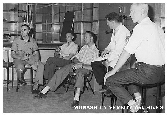 Department of Chemistry technical staff,(from left to right) Bob Mustard, David Anderson, Dick Clark, John Bates and David Asprey
