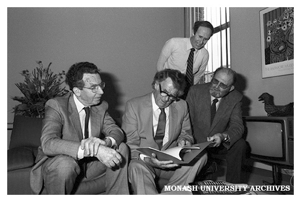 Professor John Swan (left), Sir Edmund Hillary (centre),unknown.