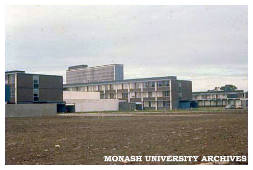 Science buildings with Menzies Building in background, Clayton Campus