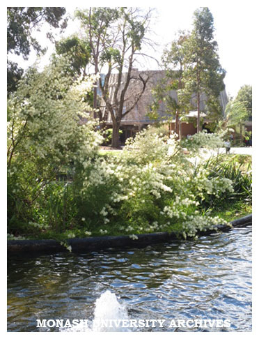 Pond with Religious Centre in background, Clayton campus