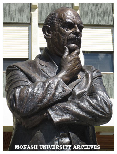 Bronze sculpture of John Monash, by sculptor Peter Corlett OAM, western end of Forum, Clayton campus