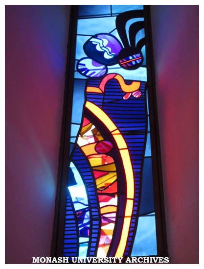 Stained glass window by Les Kossatz, Religious centre, Clayton campus