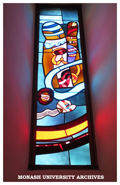 Stained glass window by Les Kossatz, Religious centre, Clayton campus