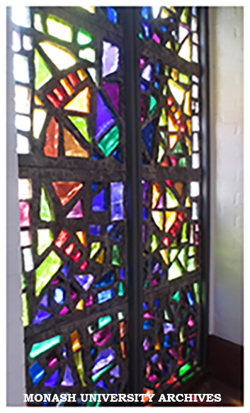 Stained glass window by Leonard French in small chapel, Religious Centre, Clayton campus