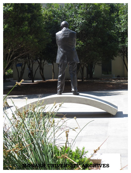 Rear view of bronze sculpture of John Monash, by sculptor Peter Corlett OAM, Clayton campus