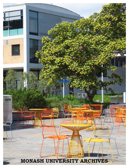 Seating outside campus centre, Clayton campus