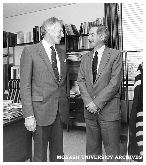 Professor Donald Stranks, Vice Chancellor of Adelaide University and chairman of Australian Vice Chancellors Committee with Vice-Chancellor Ray Martin