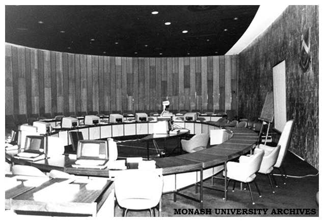 Computers in use for seminar on the Integrated Staff Information System, held in the Council chamber, Clayton campus