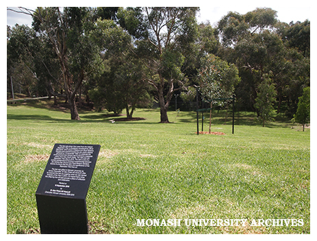 Separation Tree and plaque, Clayton campus, gift of former Chancellor, Dr Alan Finkel