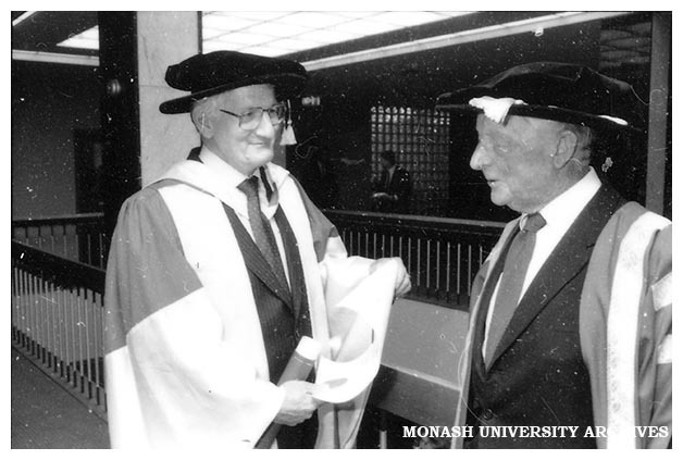 Honorary graduate Will Bailey with Chancellor Sir George Lush (right)